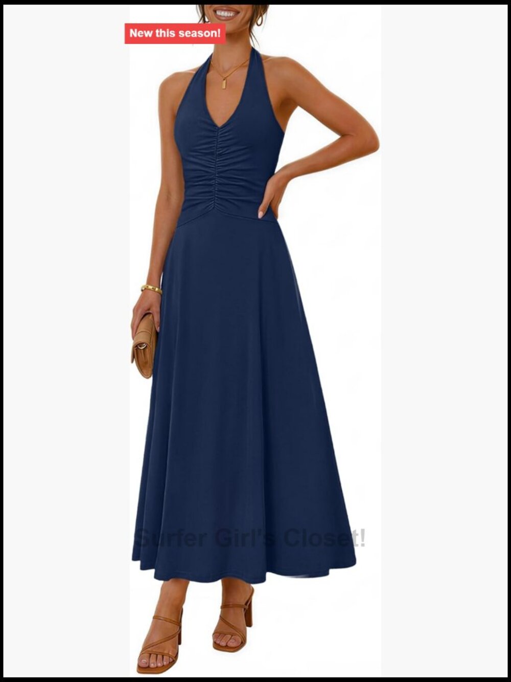 Womens Formal Halter Sleeveless Backless Ruched Maxi Dress Summer